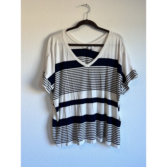 Cabi Women's Sailor Tee Shirt Black White Striped Nautical Short Sleeve Medium - Picture 1 of 9